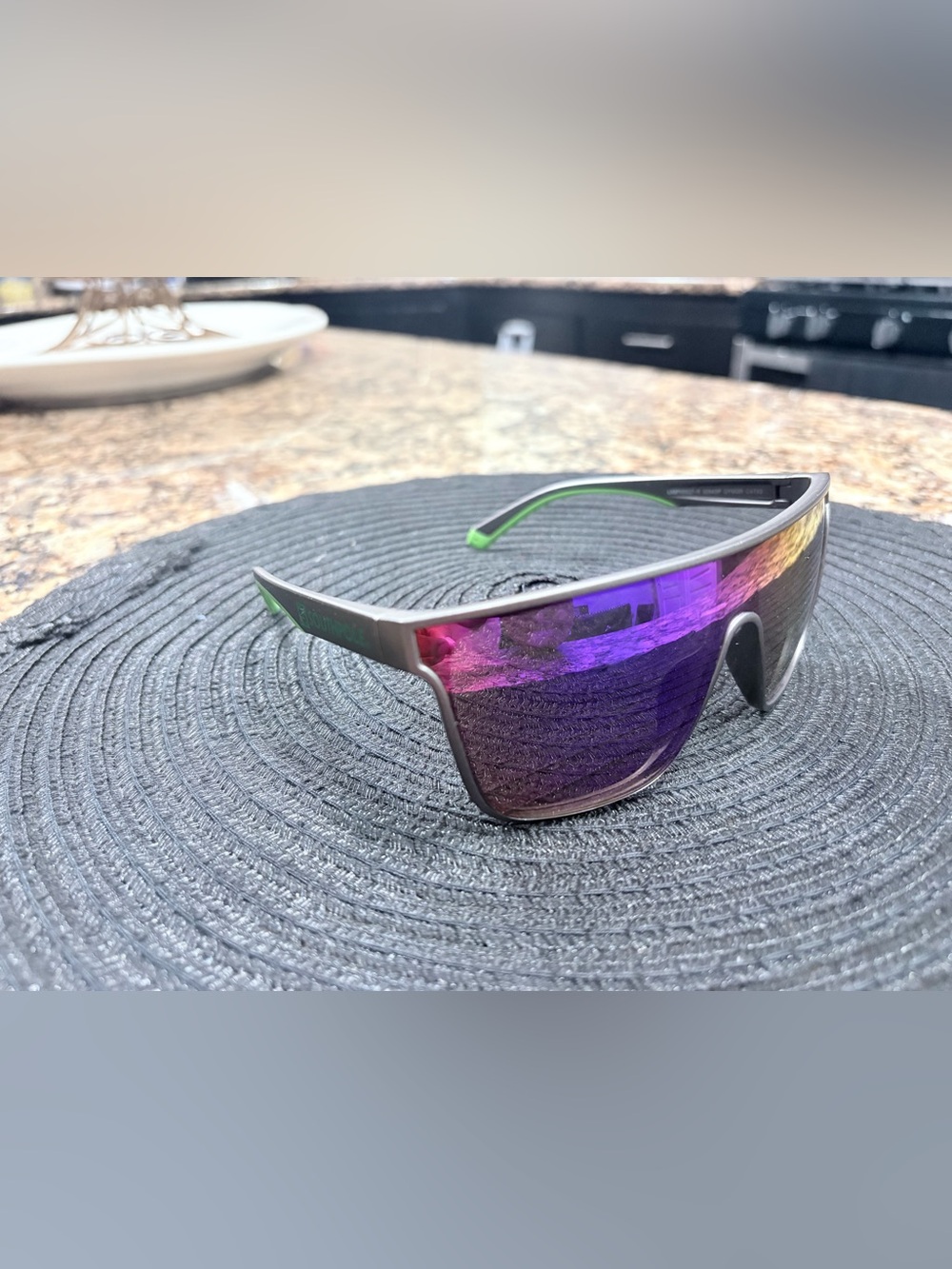 Sport Shield Sunglasses with Purple Mirrored Lens